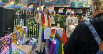 SACRILEGE: New York Priest Celebrates ‘Pride Mass’ on LGBT Flag Outside of Gay Monument