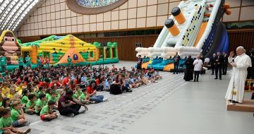 Leo Stands Before Inflatable Titanic Representing the Barque of Peter Since Vatican II